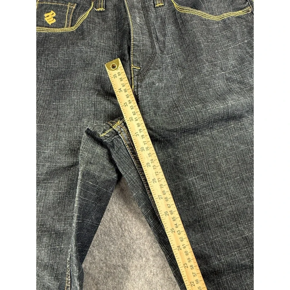 Vintage Y2K Rocawear Dark Wash Embroidered Pocket Jeans Size 34 X 32 Loose Baggy
